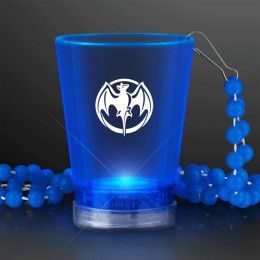 Custom 1.5 oz. Light Up Blue Shot Glass on Blue Bead Necklace Custom 1.5 oz. Light Up Blue Shot Glass on Blue Bead Necklace