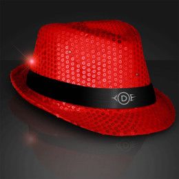 Custom Sequin Red Fedora Hats with Black Bands