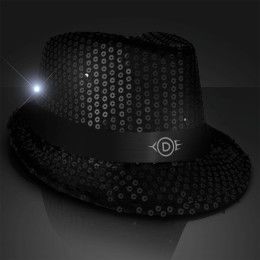 Custom Sequin Black Flashing Fedoras with Black Bands