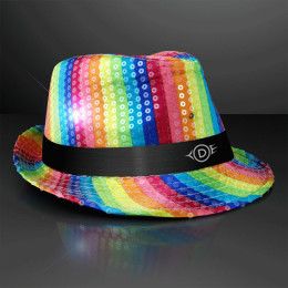 Custom Sequin Rainbow Flashing Fedoras with Black Bands