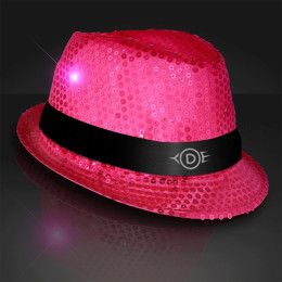 Custom Sequin Pink LED Fedora Hats with Black Bands