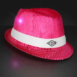 Custom Sequin Pink LED Fedora Hats with White Bands