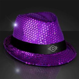 Custom Sequin Purple Fedora Hats with Black Bands