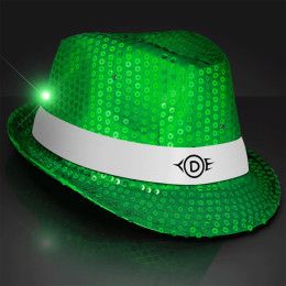 Custom Sequin Green Fedora Hats with White Bands