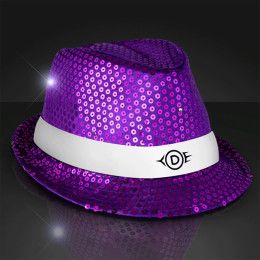 Custom Sequin Purple Fedora Hats with White Bands