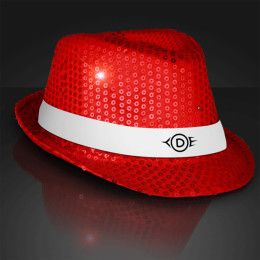 Custom Sequin Red Fedora Hats with White Bands