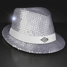 Custom Shiny Silver Fedora Hats with White Bands