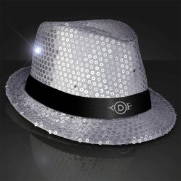 Custom Shiny Silver Fedora Hats with Black Bands