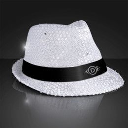 Custom Sequin White Flashing Fedoras with Black Bands