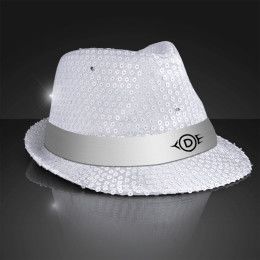 Custom Sequin White Flashing Fedoras with White Bands