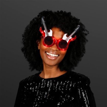 Custom Red Guitar LED Sunglasses - In Use Custom Red Guitar LED Sunglasses - In Use