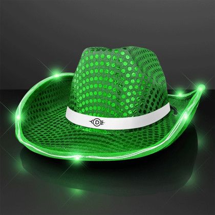 Custom Green Sequin Cowboy Hat with White Band Custom Green Sequin Cowboy Hat with White Band