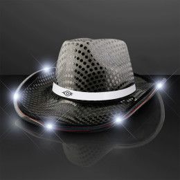 Custom Black Sequin Cowboy Hat with White Band - Black with white