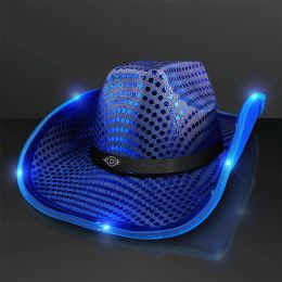 Custom Blue Sequin Cowboy Hat with Black Band