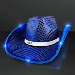Custom Blue Sequin Cowboy Hat with White Band