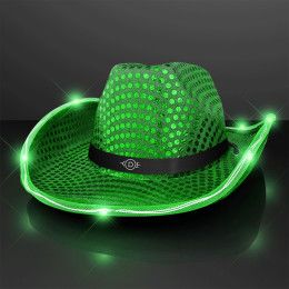 Custom Green Sequin Cowboy Hat with Black Band