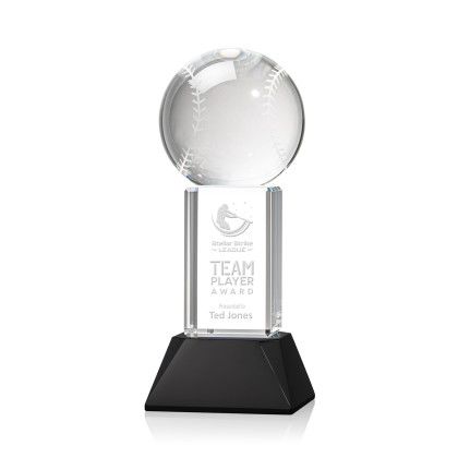 Custom Baseball Award on Stowe Black Base Small - Etched Custom Baseball Award on Stowe Black Base Small - Etched