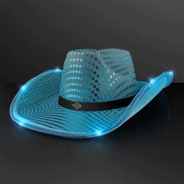 Custom Light Up Turquoise Cowboy Hat with Black Band