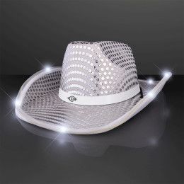 Custom Silver Sequin Cowboy Hat with White Band