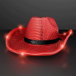 Custom Red Sequin Cowboy Hat with Black Band