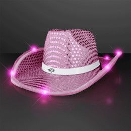 Custom Pink Sequin Cowboy Hat with White Band