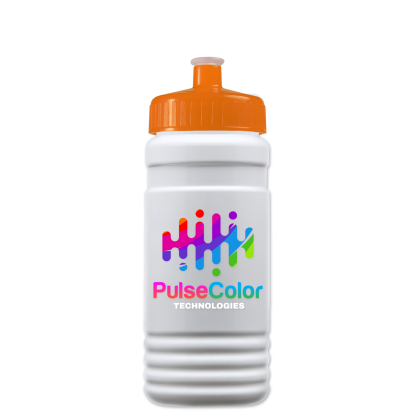 Imprinted UpCycle RPET Bottle Push Pull Lid - White bottle, Orange lid