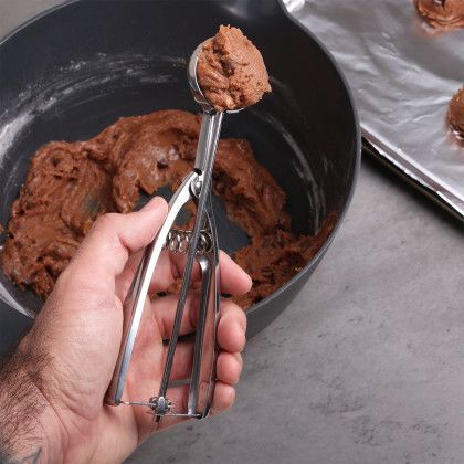 Custom Blaze Stainless Kitchen Food Baller Scoop - In Use Custom Blaze Stainless Kitchen Food Baller Scoop - In Use