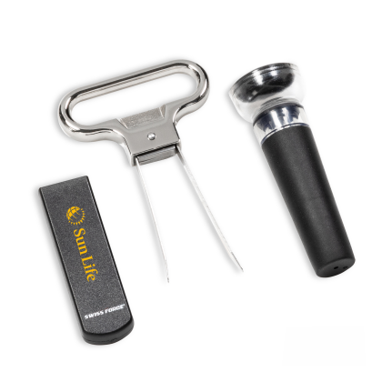 Custom Swiss Force Alsace Wine Accessory Set - Black Front View 