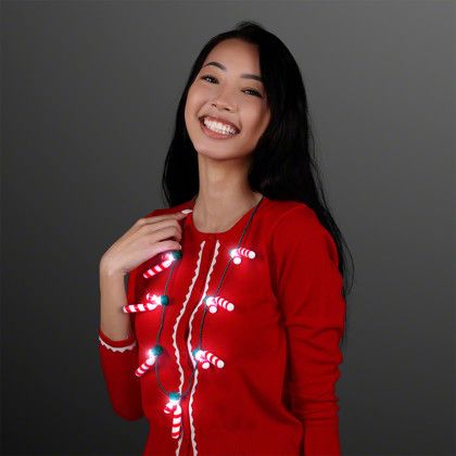 Custom Candy Cane Lights Christmas Party Necklace - In use Custom Candy Cane Lights Christmas Party Necklace - In use