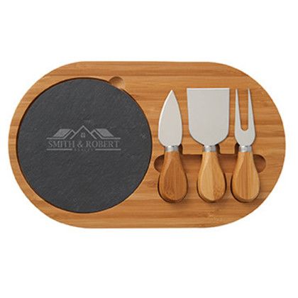 Custom 4-Piece Oval Slate Cheese Board Set Custom 4-Piece Oval Slate Cheese Board Set
