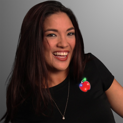 Custom Flashing Red Apple Flashing Pin - Lifestyle View Custom Flashing Red Apple Flashing Pin - Lifestyle View
