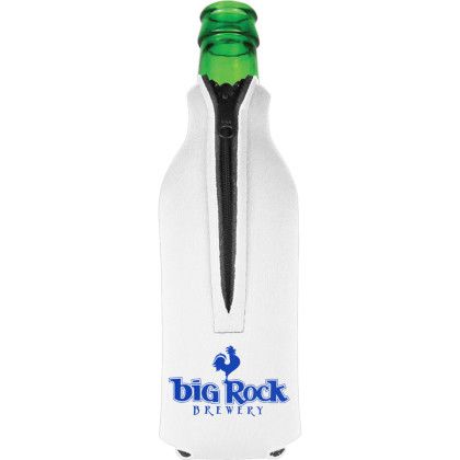 Custom American Made Zipper Bottle Cooler - White