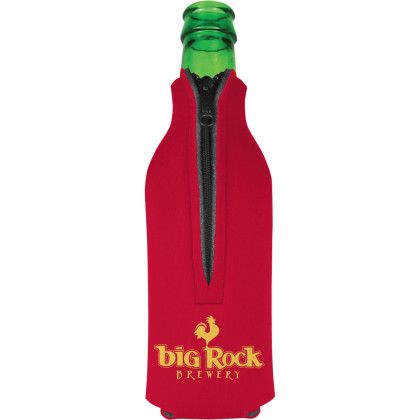 Custom American Made Zipper Bottle Cooler - Red