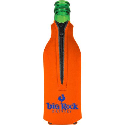 Custom American Made Zipper Bottle Cooler - Orange