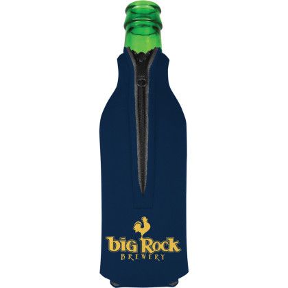 Custom American Made Zipper Bottle Cooler - Navy