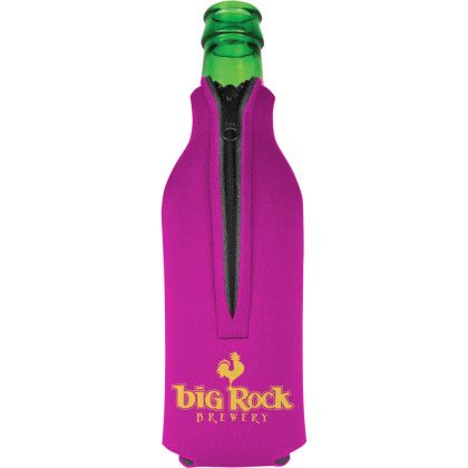 Custom American Made Zipper Bottle Cooler - Magenta