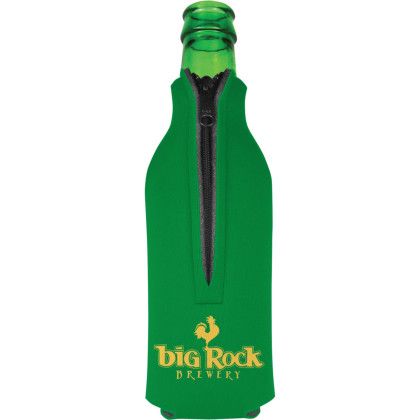 Custom American Made Zipper Bottle Cooler - Kelly Green