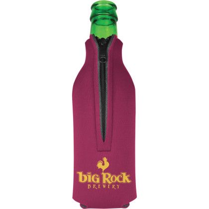 Custom American Made Zipper Bottle Cooler - Crimson