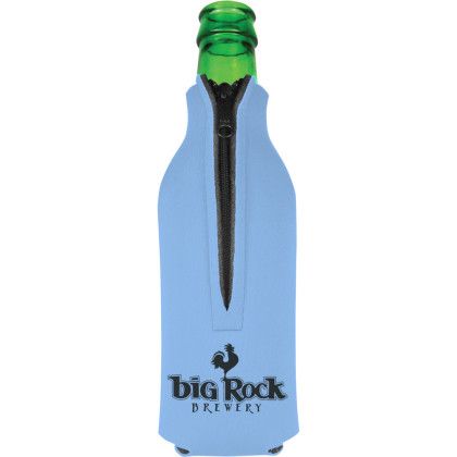 Custom American Made Zipper Bottle Cooler - Carolina Blue