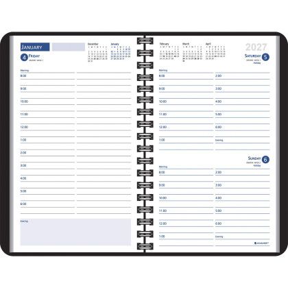 Custom Ruled Desk Planner, 1 Day Per Page Wired to Cover - Black Open View Custom Ruled Desk Planner, 1 Day Per Page Wired to Cover - Black Open View