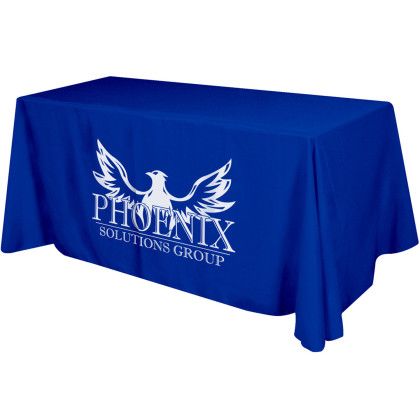 Custom Flat 4-Sided Table Cover - Fits 6 Foot Standard Table: Polyester - Blue Custom Flat 4-Sided Table Cover - Fits 6 Foot Standard Table: Polyester - Blue