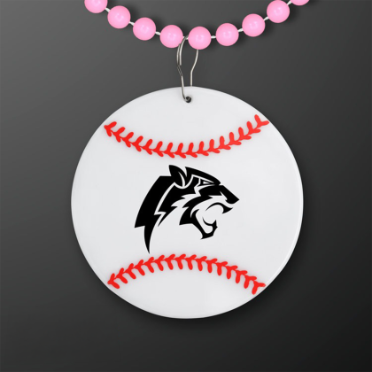 Custom Baseball Medallion with Pastel Pink Beaded Necklace (Non Light Up) Custom Baseball Medallion with Pastel Pink Beaded Necklace (Non Light Up)