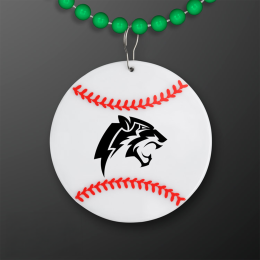 Custom Baseball Medallion with Green Beaded Necklace (Non Light Up) Custom Baseball Medallion with Green Beaded Necklace (Non Light Up)