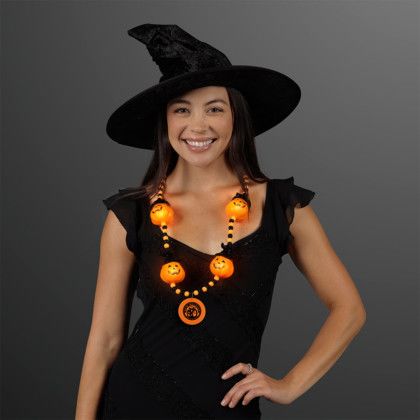 Custom LED Hocus Pocus Pumpkins Beads with Medallion - Lifestyle View Custom LED Hocus Pocus Pumpkins Beads with Medallion - Lifestyle View