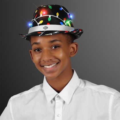 Custom LED Christmas Hat Blinky Bulbs Fedora with White Band - In use Custom LED Christmas Hat Blinky Bulbs Fedora with White Band - In use