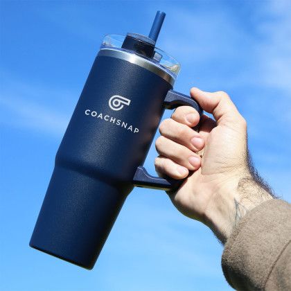Custom Frosty 30 oz Tumbler - Navy Lifestyle View Custom Frosty 30 oz Tumbler - Navy Lifestyle View