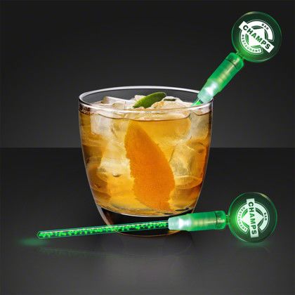 Custom Dual LED Green Swizzle Sticks, Cocktail Party Drink Stirrers - Lifestyle View Custom Dual LED Green Swizzle Sticks, Cocktail Party Drink Stirrers - Lifestyle View