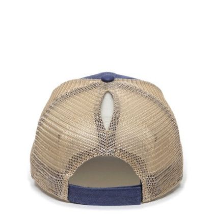 Custom Ladies Fit with Pony Tail Hat - Navy/Tea stain - Back side Custom Ladies Fit with Pony Tail Hat - Navy/Tea stain - Back side