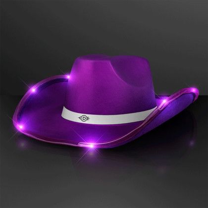 Custom Shiny LED Purple Cowboy Hat with White Band