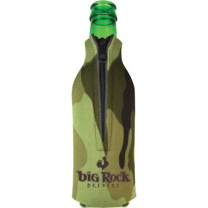 Custom American Made Zipper Bottle Cooler - Tan camo